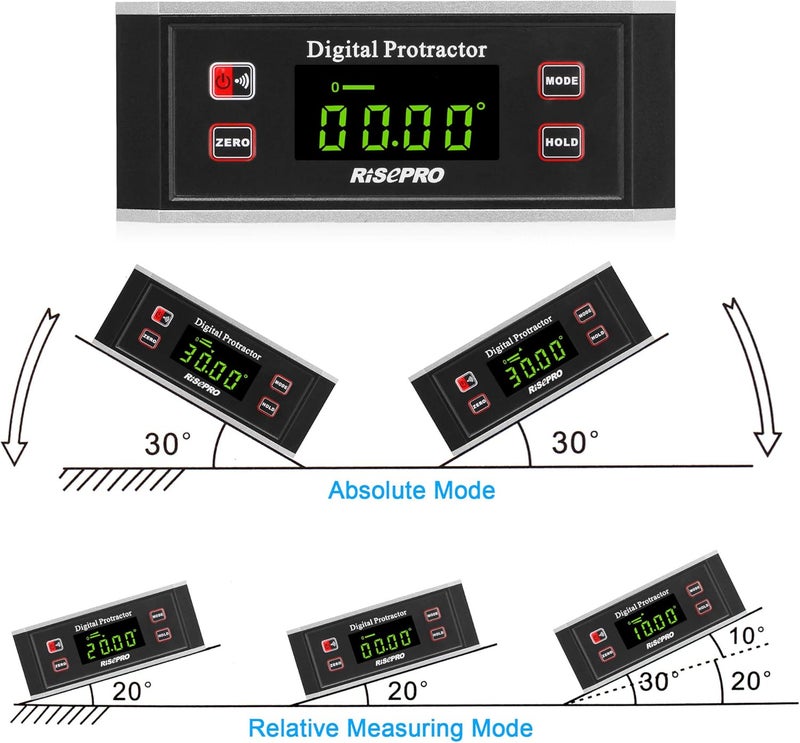 RISEPRO Inclinometer, ® Digital Protractor Angle Finder Level Inclinometer Magnetic V-Groove 0~360 degree with Backlight 82413B - Image 5